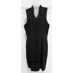 MariAnna Petite Black Beaded Sleeveless Dress